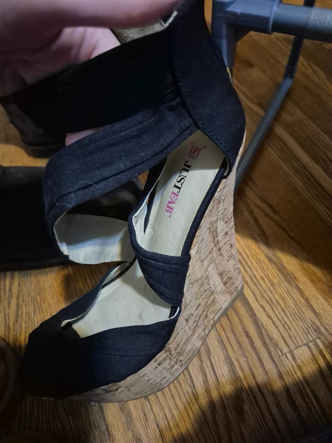 JustFab Black Wedge Heels - Size 8 thumbnail