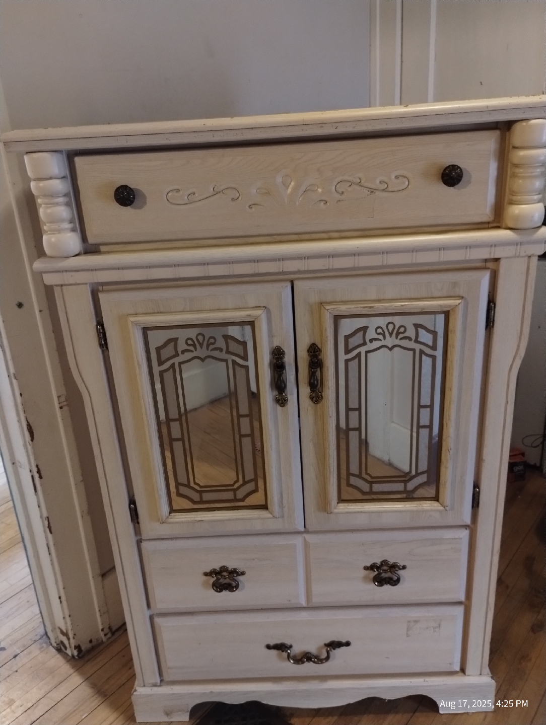 Vintage Off-White Painted Wood Cabinet