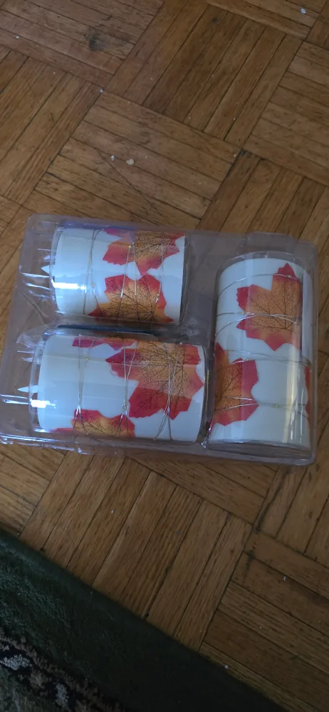 New 3-Pack Flameless LED Candles with Autumn Leaf Design image indicator(3)