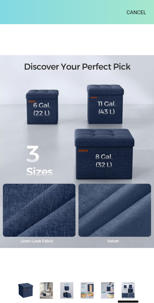 SONGMICS Blue Folding Storage Ottoman - 11.8" Square - photo 4