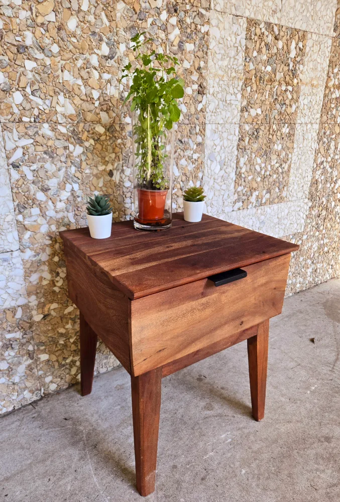 Single MCM Style Reclaimed Wood Nightstand With Single Drawer thumbnail