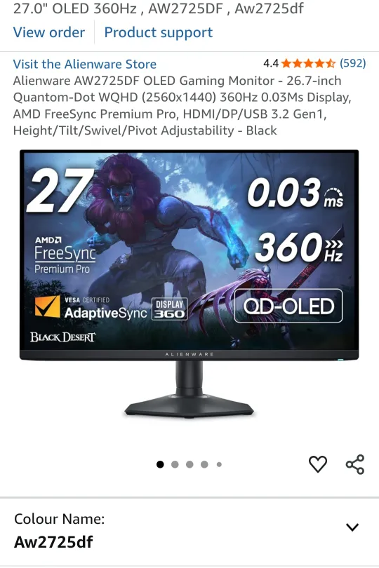 Alienware Gaming Monitor QD-OLED 360hz