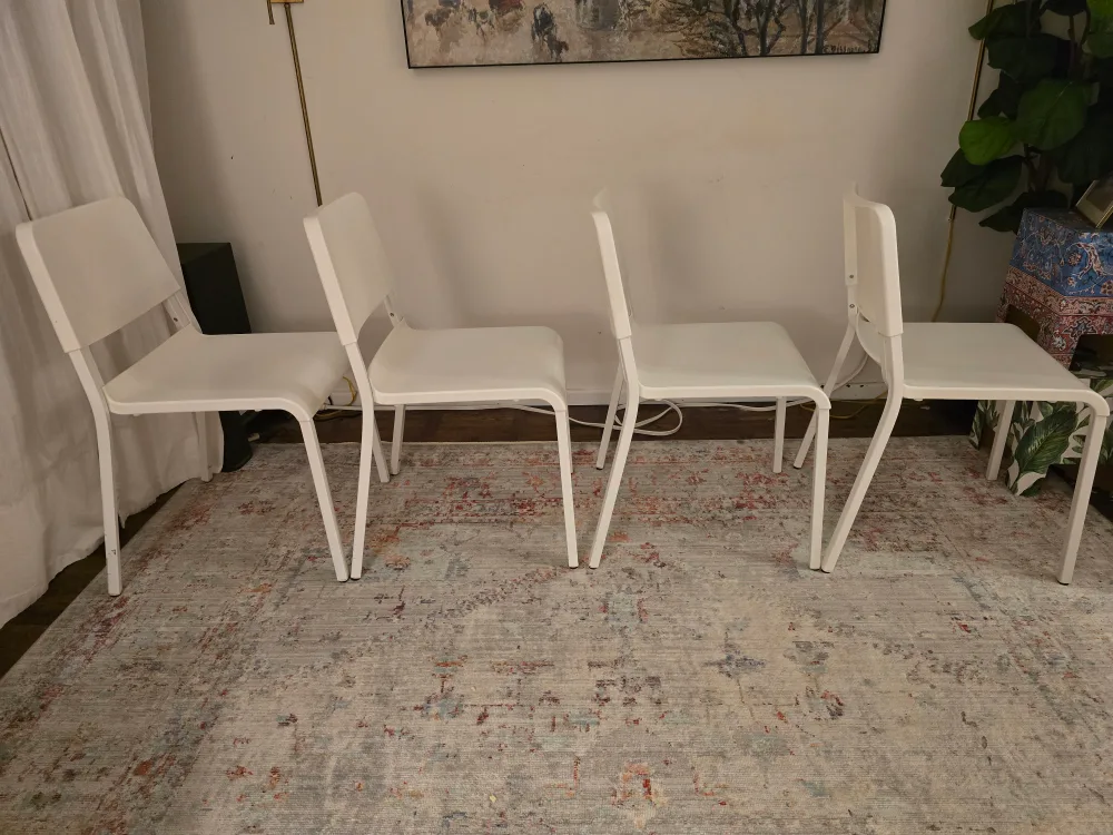 FREE 4 x IKEA white stacking chairs image indicator(5)