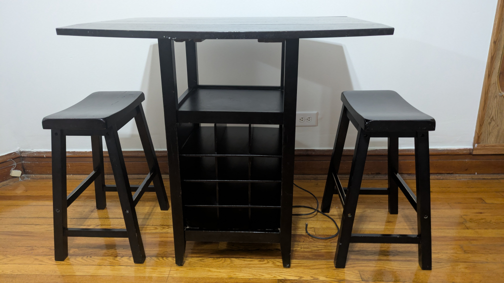 Black Pub Table with Two Stools