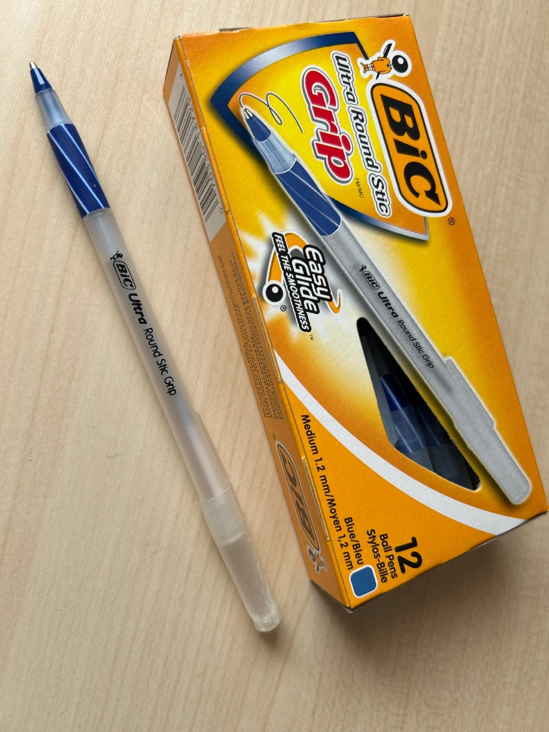 BIC Ultra Round Stic Grip Ballpoint Pens, 12-pack, Blue
