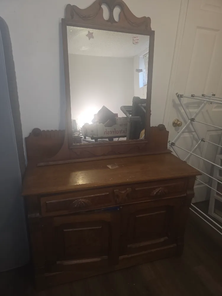 Antique Wooden Vanity with Mirror thumbnail