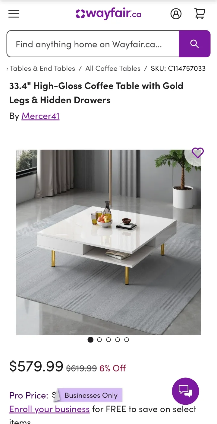 Wayfair High Gloss White Coffee Table image indicator(7)