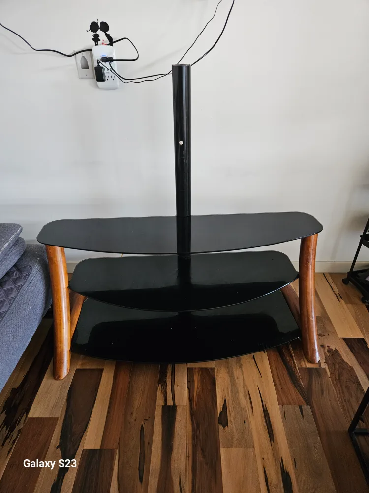 Black Glass & Wood TV Stand
