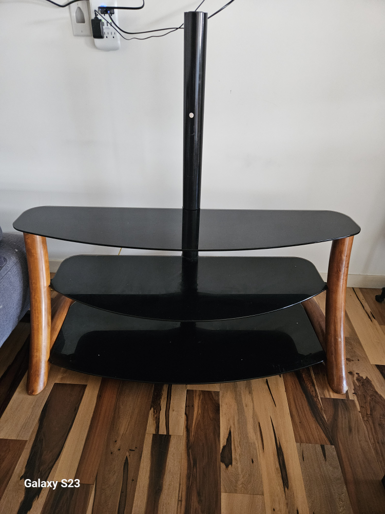 Black Glass & Wood TV Stand - photo 2