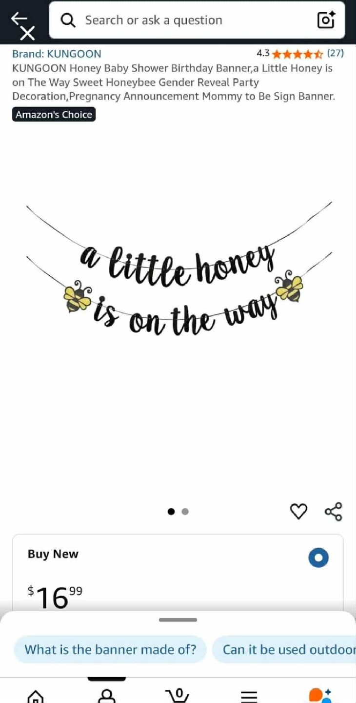 KUNGOON Honey Baby Shower Banner