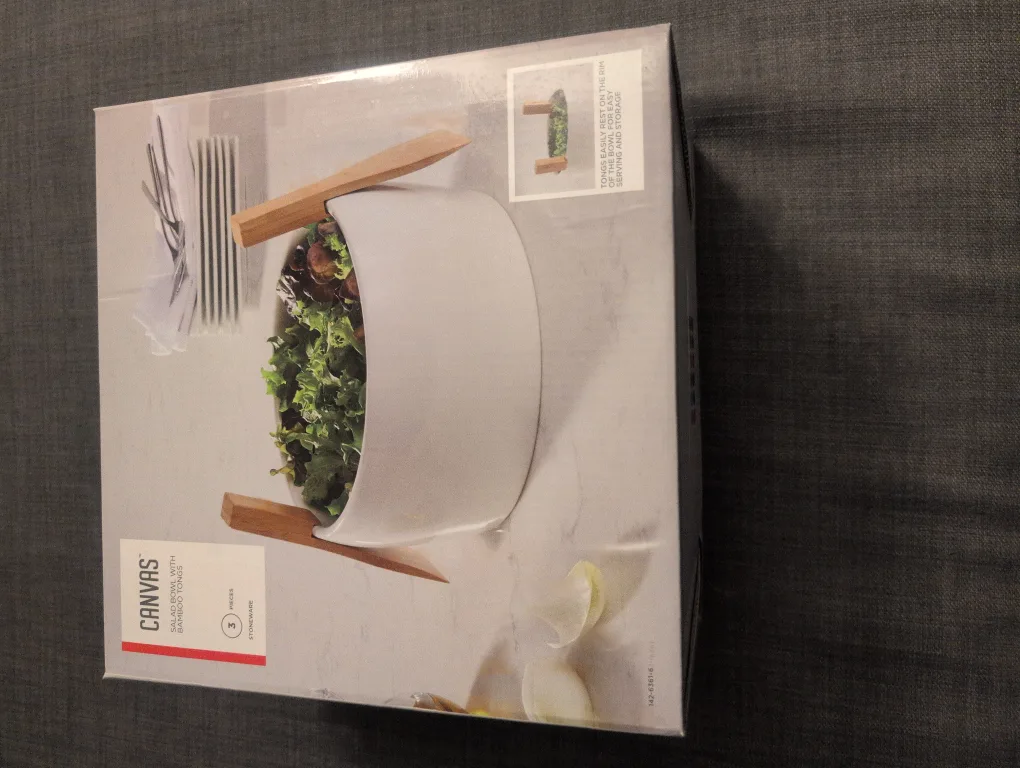 🥕Canvas Salad Bowl with Bamboo Tongs thumbnail