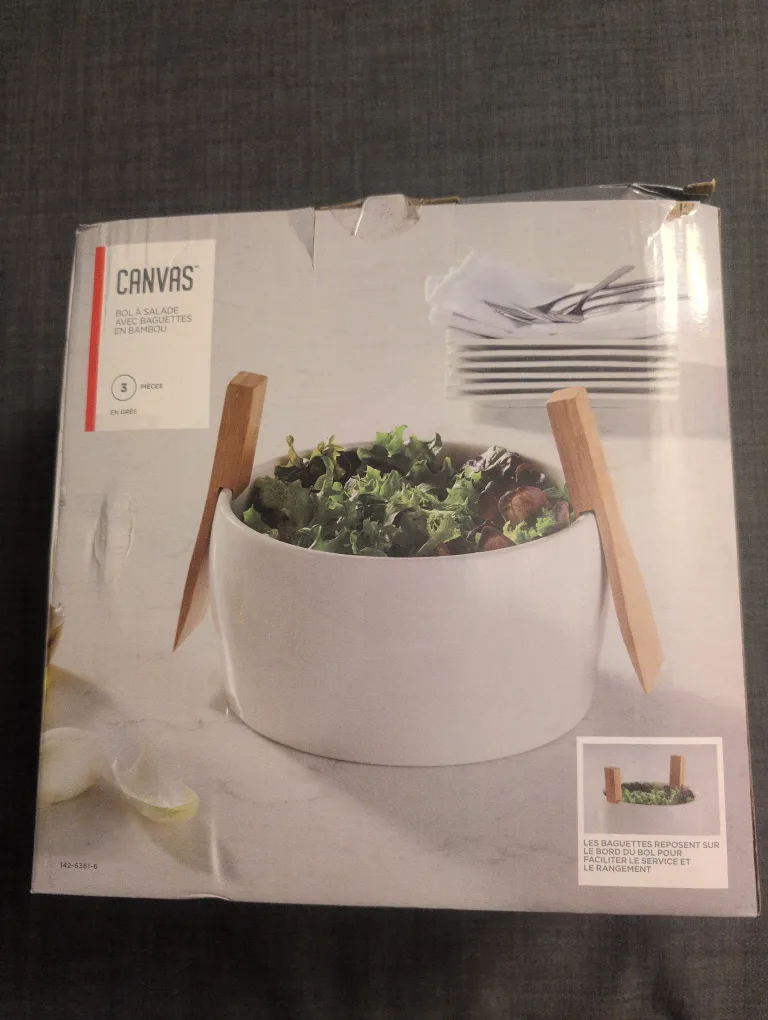 ���🥕Canvas Salad Bowl with Bamboo Tongs image indicator(3)