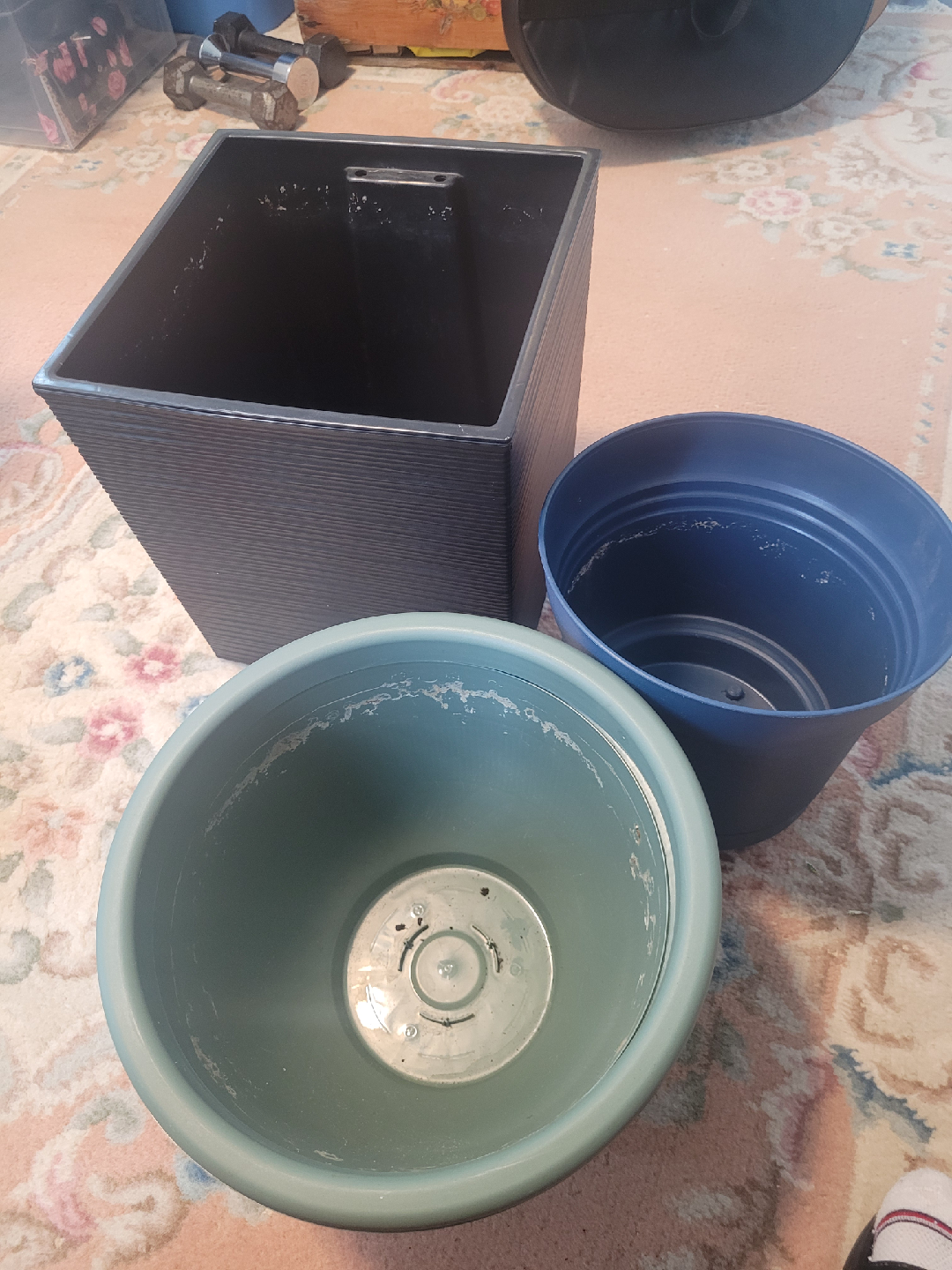 3 Assorted Used Plastic Plant Pots