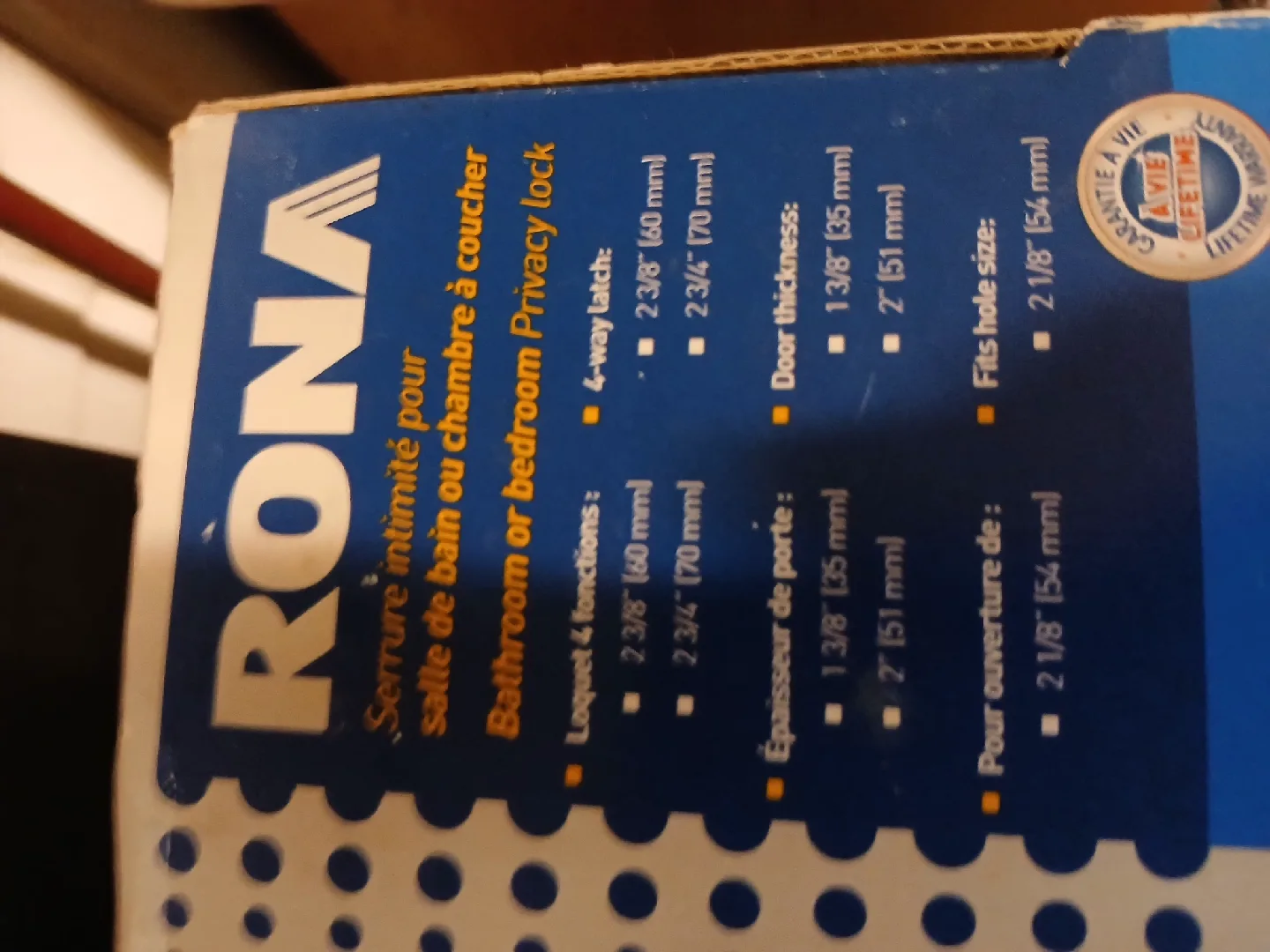 Rona Bathroom/Bedroom Privacy Lock - New in Box image indicator(3)