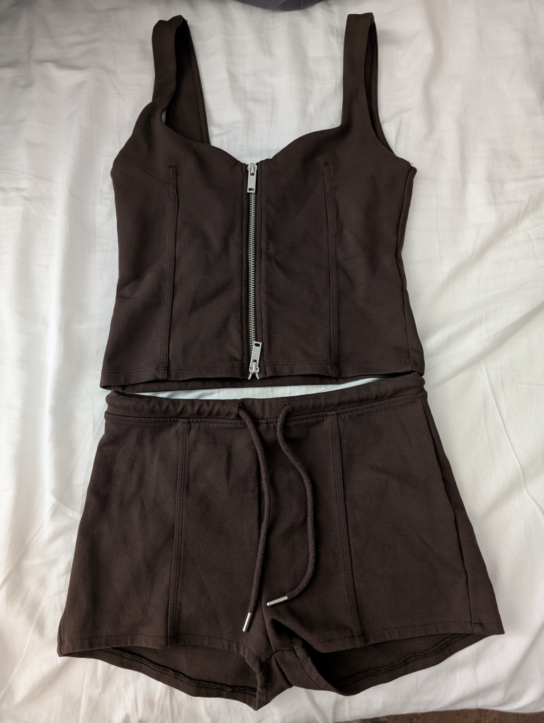 Zara Brown Two-Piece Set Crop Zipped Top Size M Fall wear