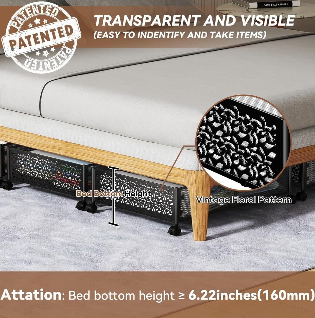 Under Bed Storage Rolling Organizer - Black - photo 3