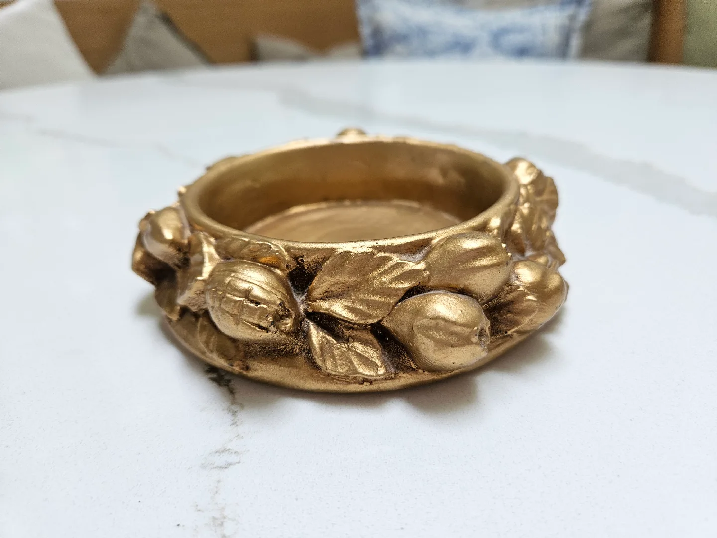 Ornate Gold Candle Holder Fruit and Leaves Stone thumbnail