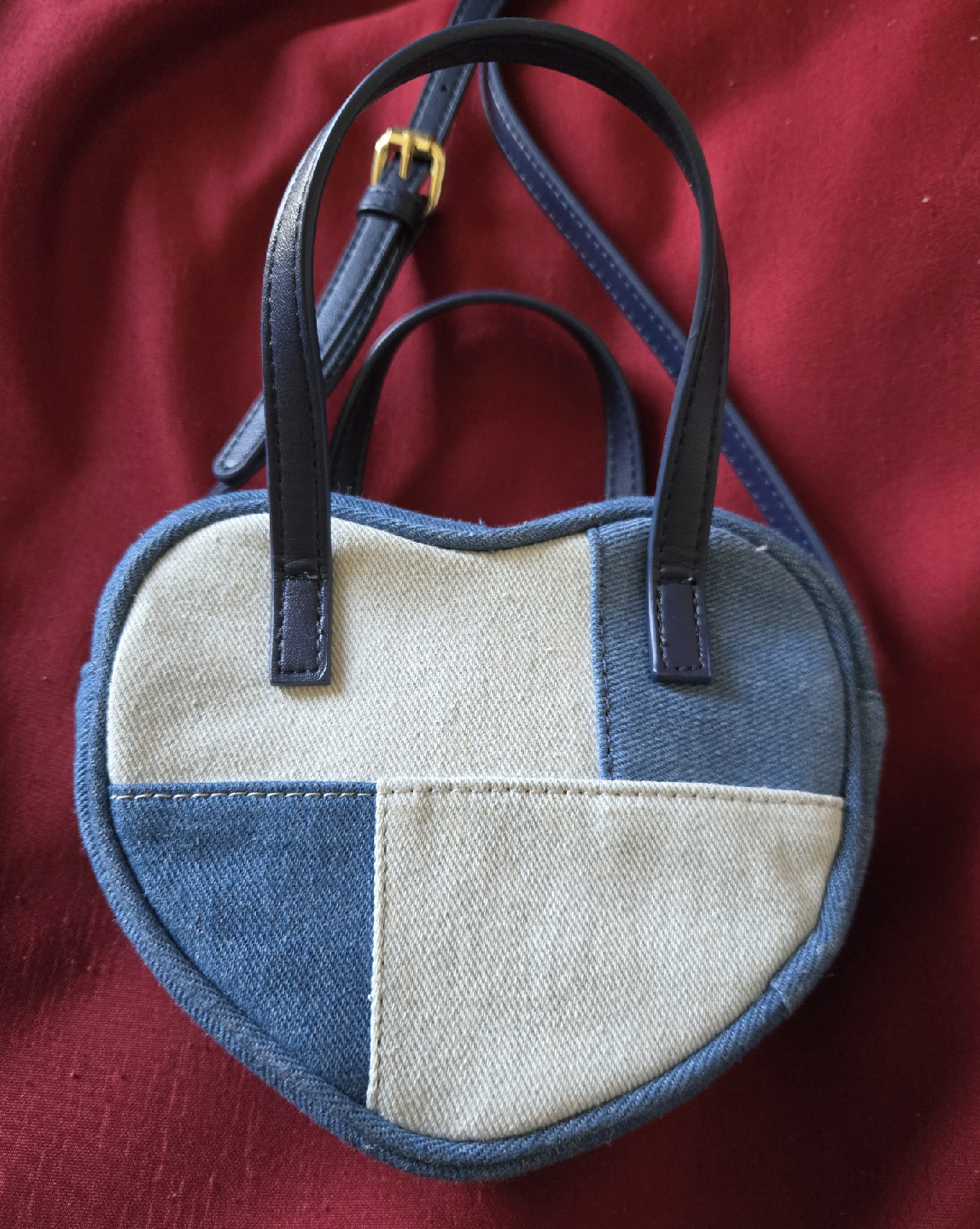 Heart Shaped Patchwork Denim Cross Body Bag.