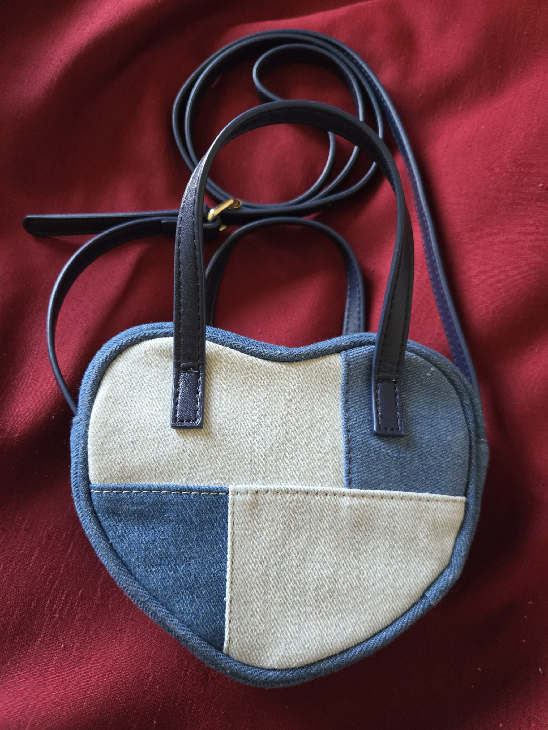 Heart Shaped Patchwork Denim Cross Body Bag. - photo 2
