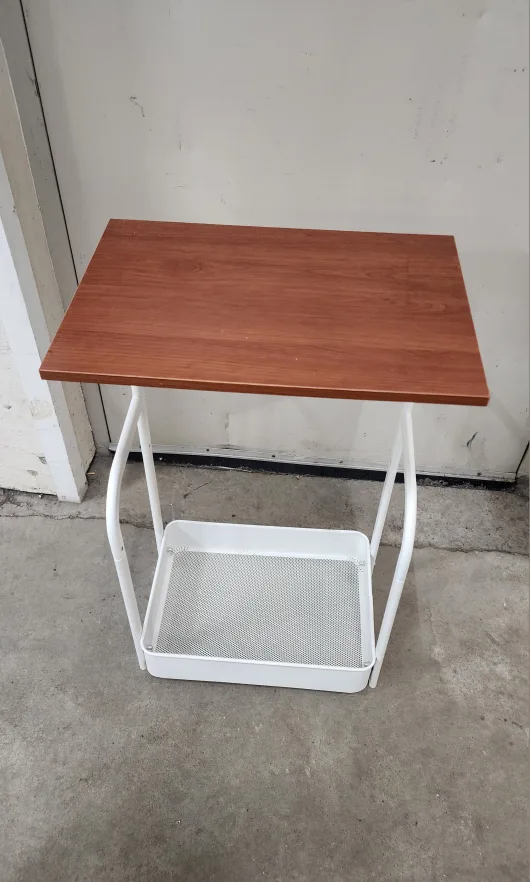 Side Table with Wood Top and White Metal Frame image indicator(3)