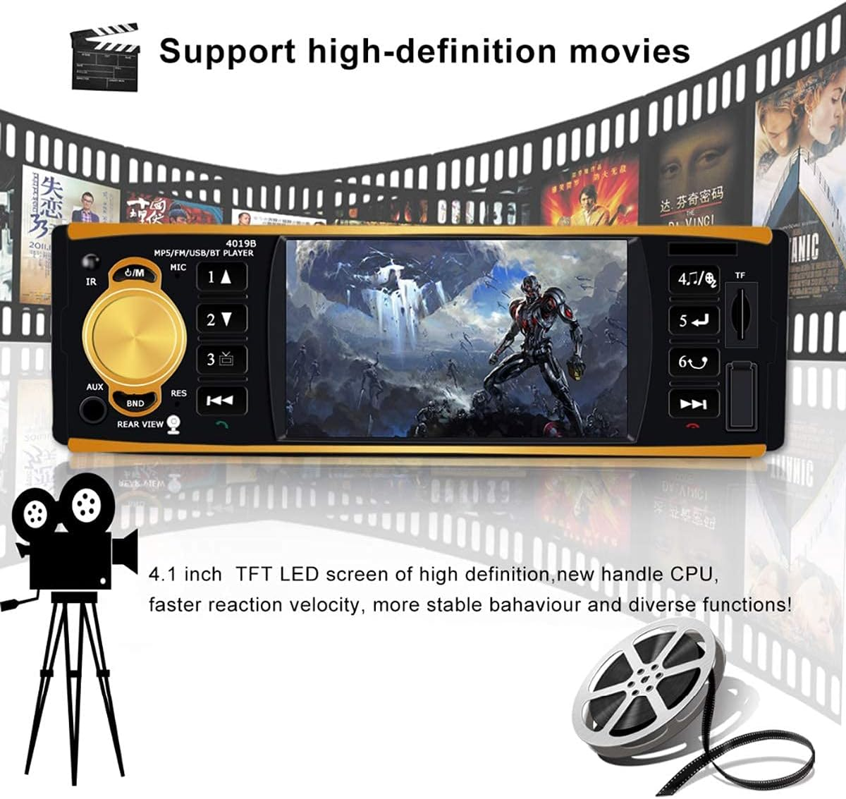 4.1 inch 1 Din Car Radio USB AUX FM Station Bluetooth - photo 4