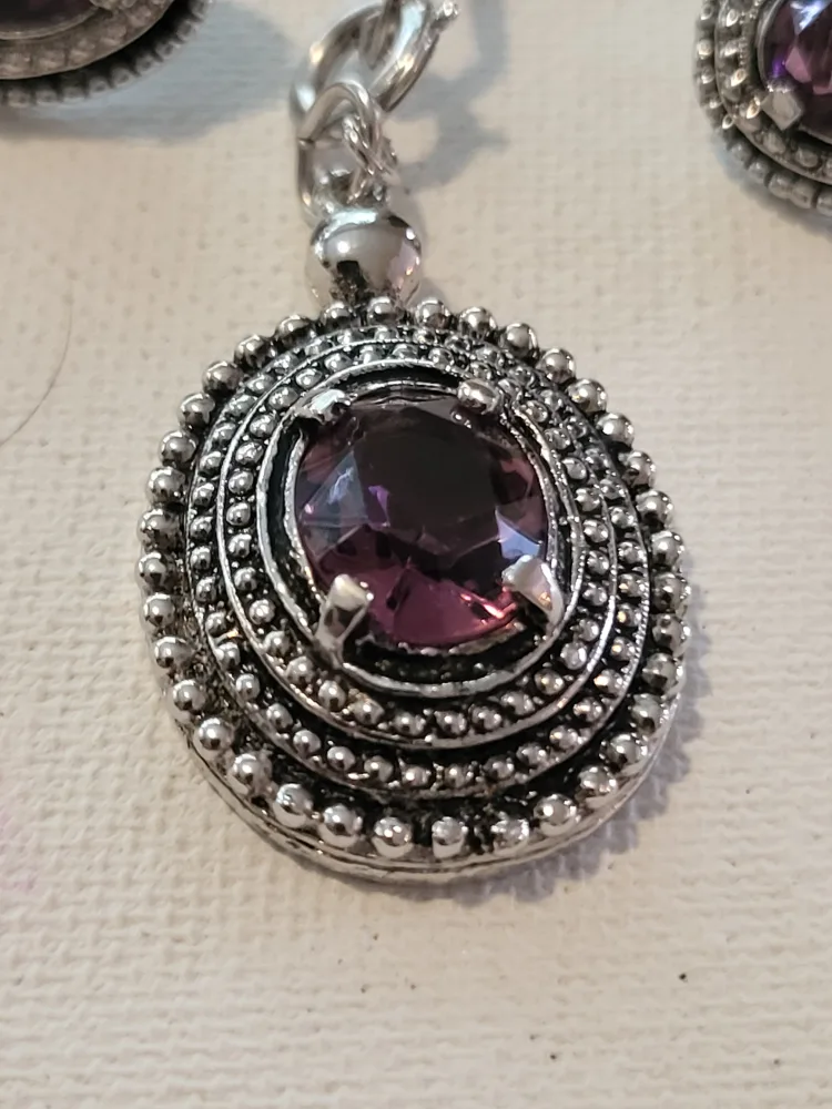 Vintage Sarah Coventry Purple Stone Necklace and Earring Set image indicator(2)