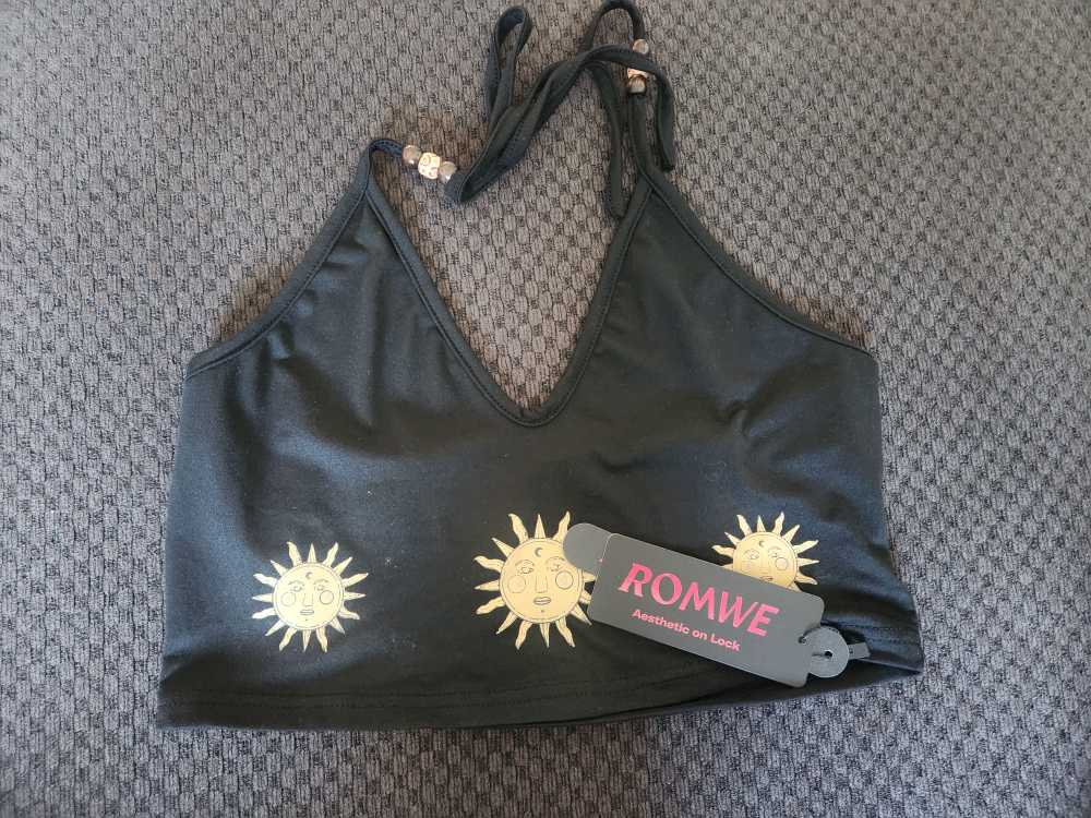 Romwe Black Sun Crop Top - photo 5