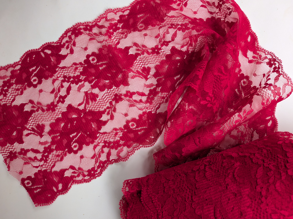 Red wide Floral Lace Fabric - 2 1/2 yards - photo 2