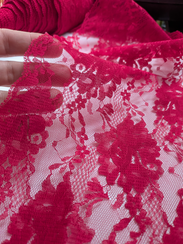 Red wide Floral Lace Fabric - 2 1/2 yards - photo 4