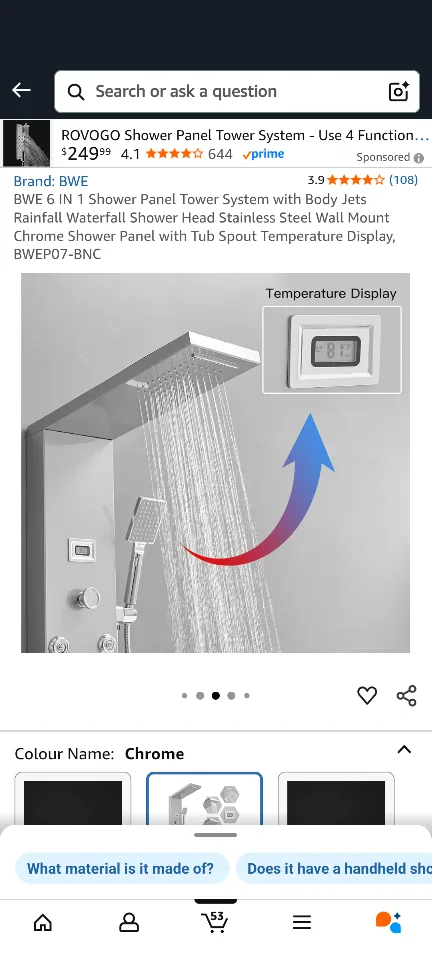 BWE 6-in-1 Chrome Shower Panel Tower System image indicator(6)