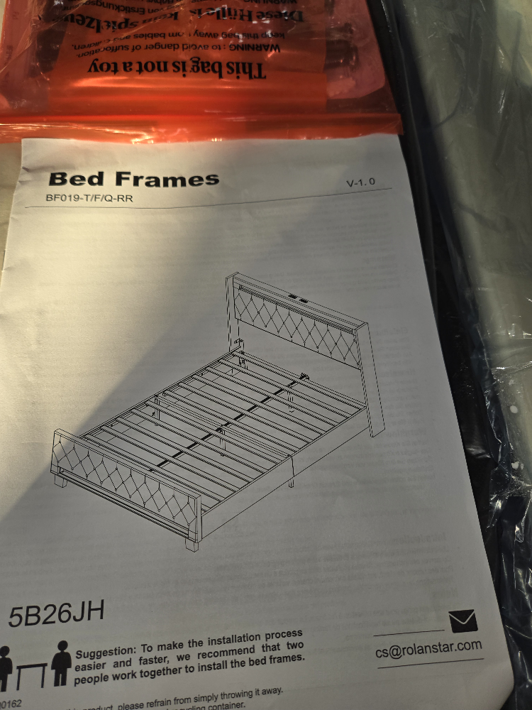 Rolanstar Twin Bed Frame with LED, Beige (New) - photo 4
