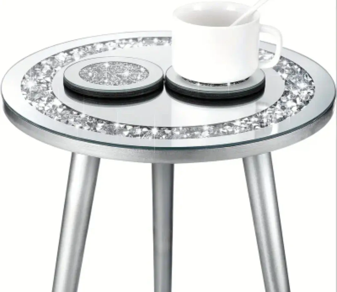 Mirror Diamond Encrusted Glass Table image indicator(3)
