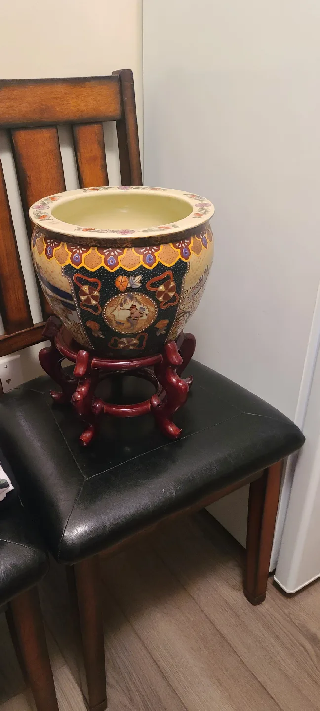 Vintage Asian Fish Bowl Planter with Stand image indicator(4)