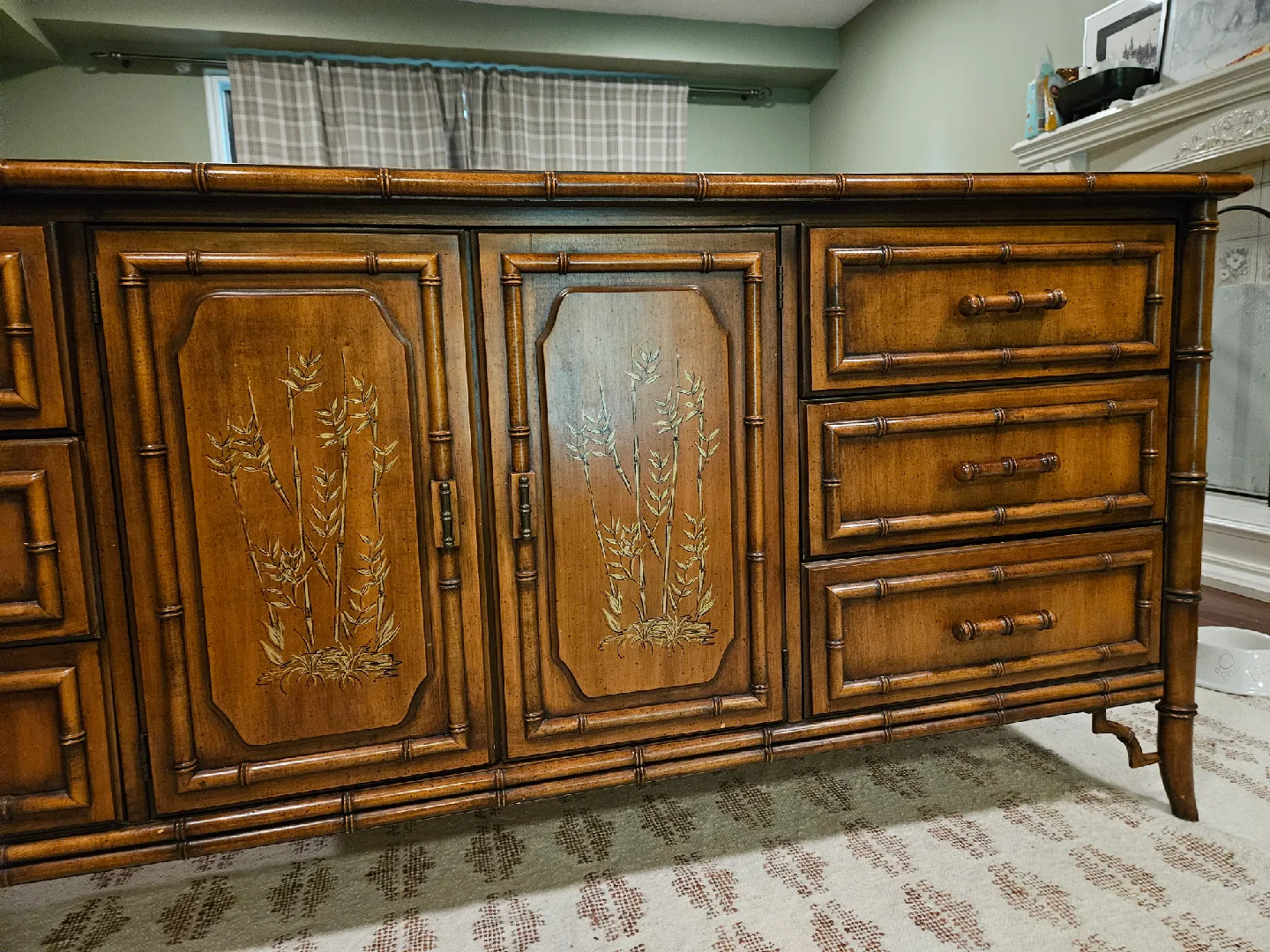 Large Antique Sideboard Buffet Solid Wood (Oak) Faux Bamboo image indicator(2)