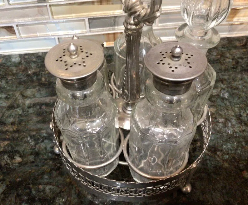 Vintage Silver Plated Cruet Set with Stand image indicator(3)
