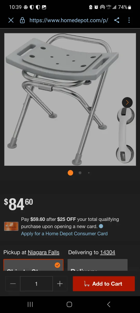 Adrinfly Folding Shower Chair with Grab Bar thumbnail