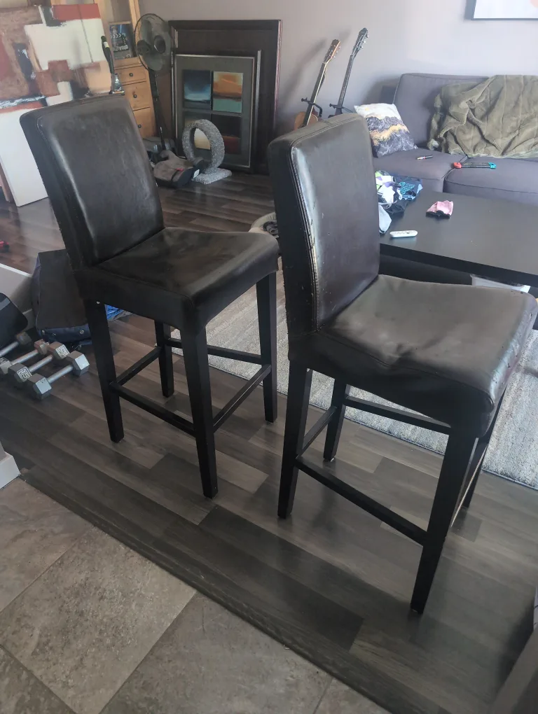 Set of Two Brown Leather Bar Stools thumbnail