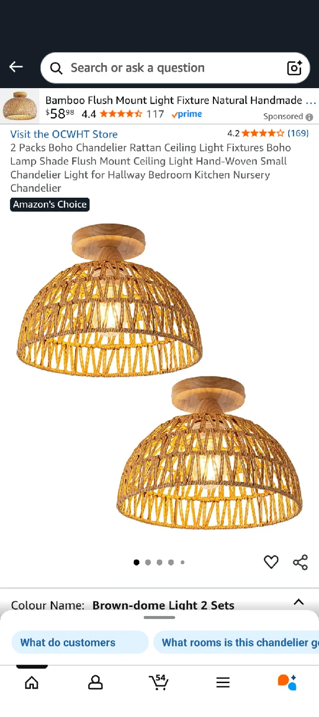Boho Chandelier Rattan Ceiling Light - 2 Sets thumbnail