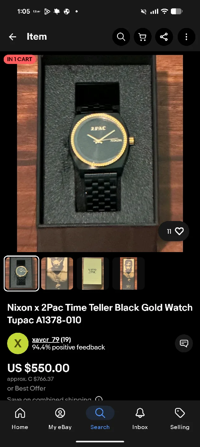 Nixon x 2Pac Time Teller Watch - Black/Gold, New in Box image indicator(6)