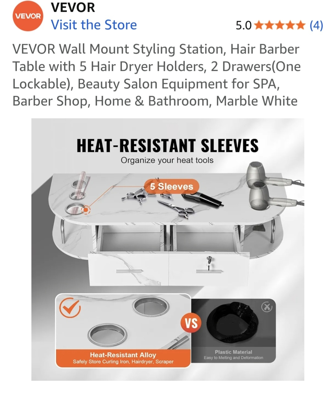 VEVOR Wall Mount Styling Station - Marble White - photo 3