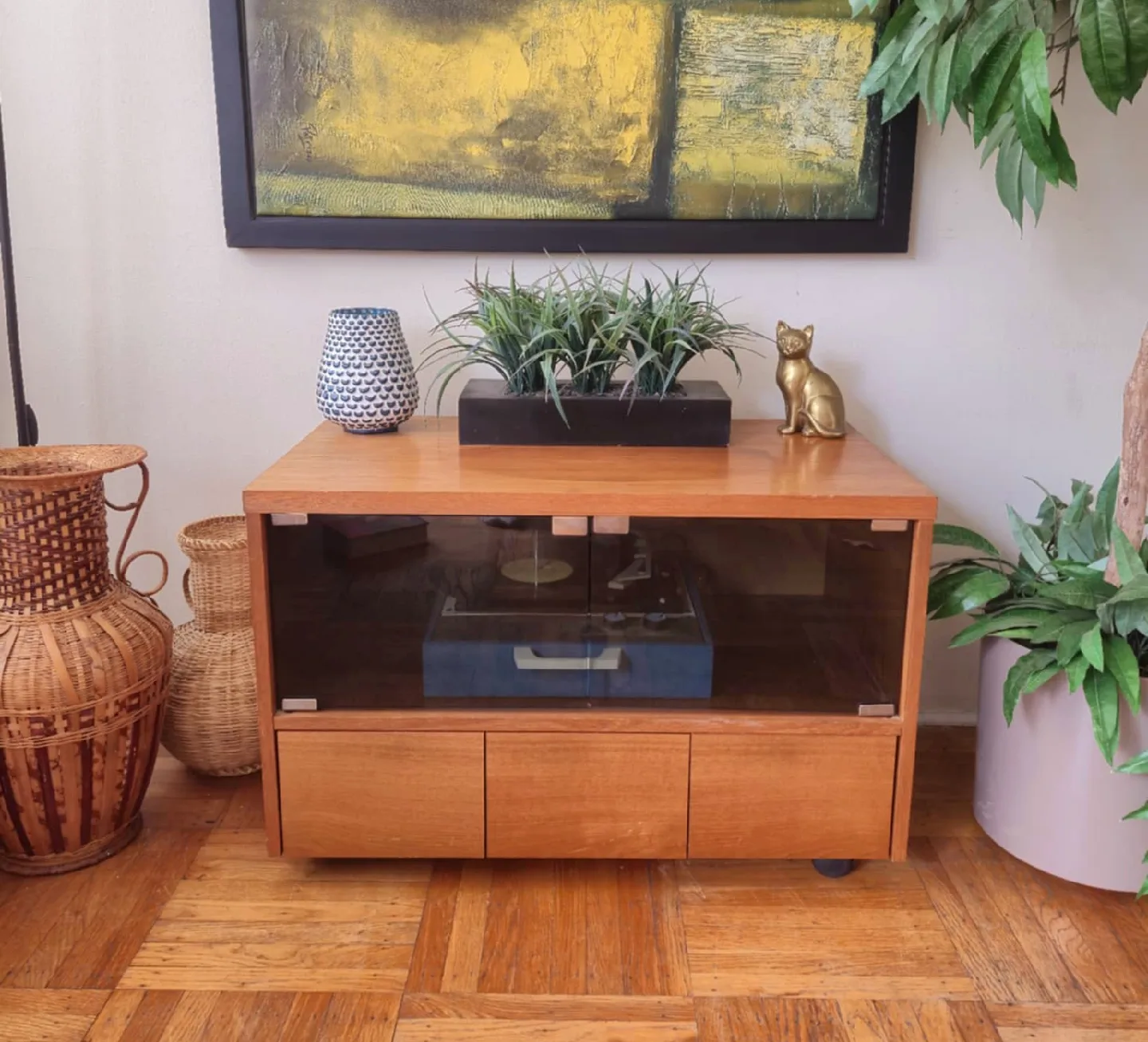 MCM Teak Vinyl Record Cabinet On Caster Wheels thumbnail
