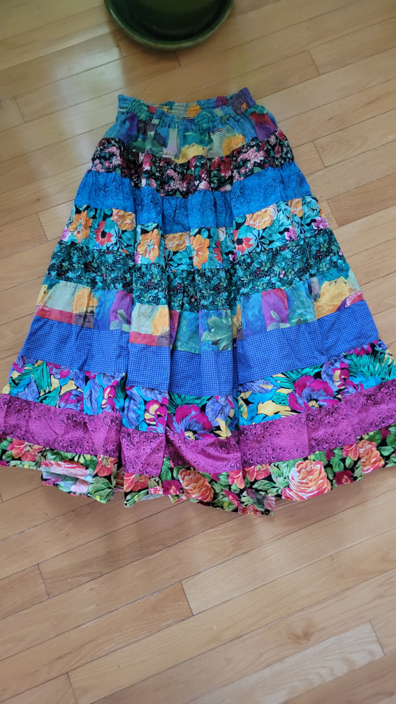 Colorful Patchwork Maxi Skirt Elastic Waist Free Size