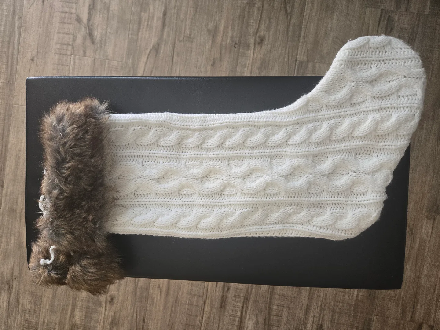 Cable Knit Christmas Stocking with Faux Fur Cuff