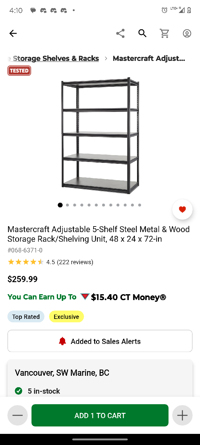 Mastercraft Adjustable 5-Shelf Steel Storage Rack - New