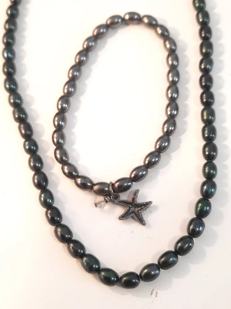 Black Pearl Necklace & Bracelet Set thumbnail