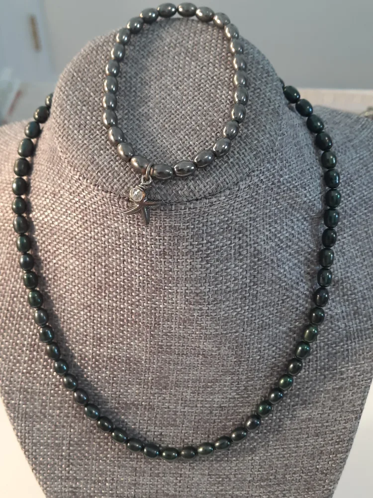 Black Pearl Necklace & Bracelet Set image indicator(2)