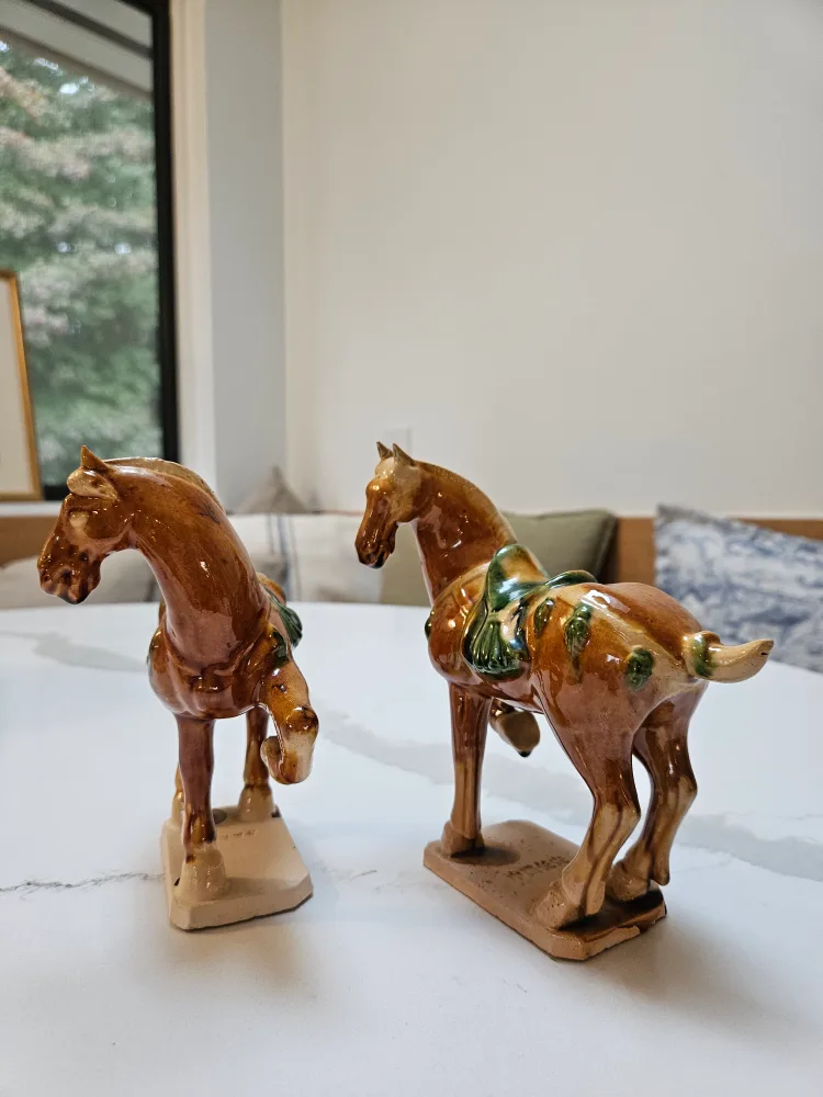 Pair of Vintage Ceramic Horse Figurines Tang Dynasty Style image indicator(3)