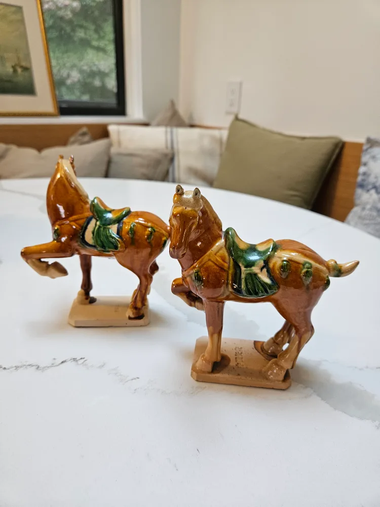 Pair of Vintage Ceramic Horse Figurines Tang Dynasty Style image indicator(5)