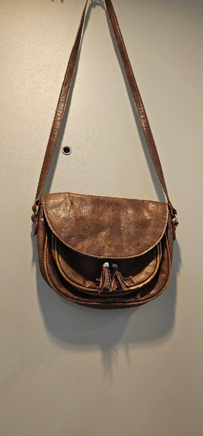 Mango Brown Leather Shoulder Bag thumbnail