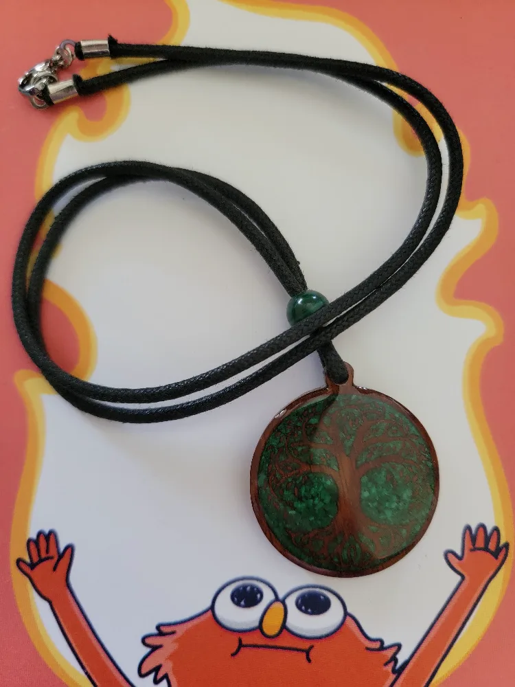 🥕 Tree of Life Wood & Malachite Necklace thumbnail